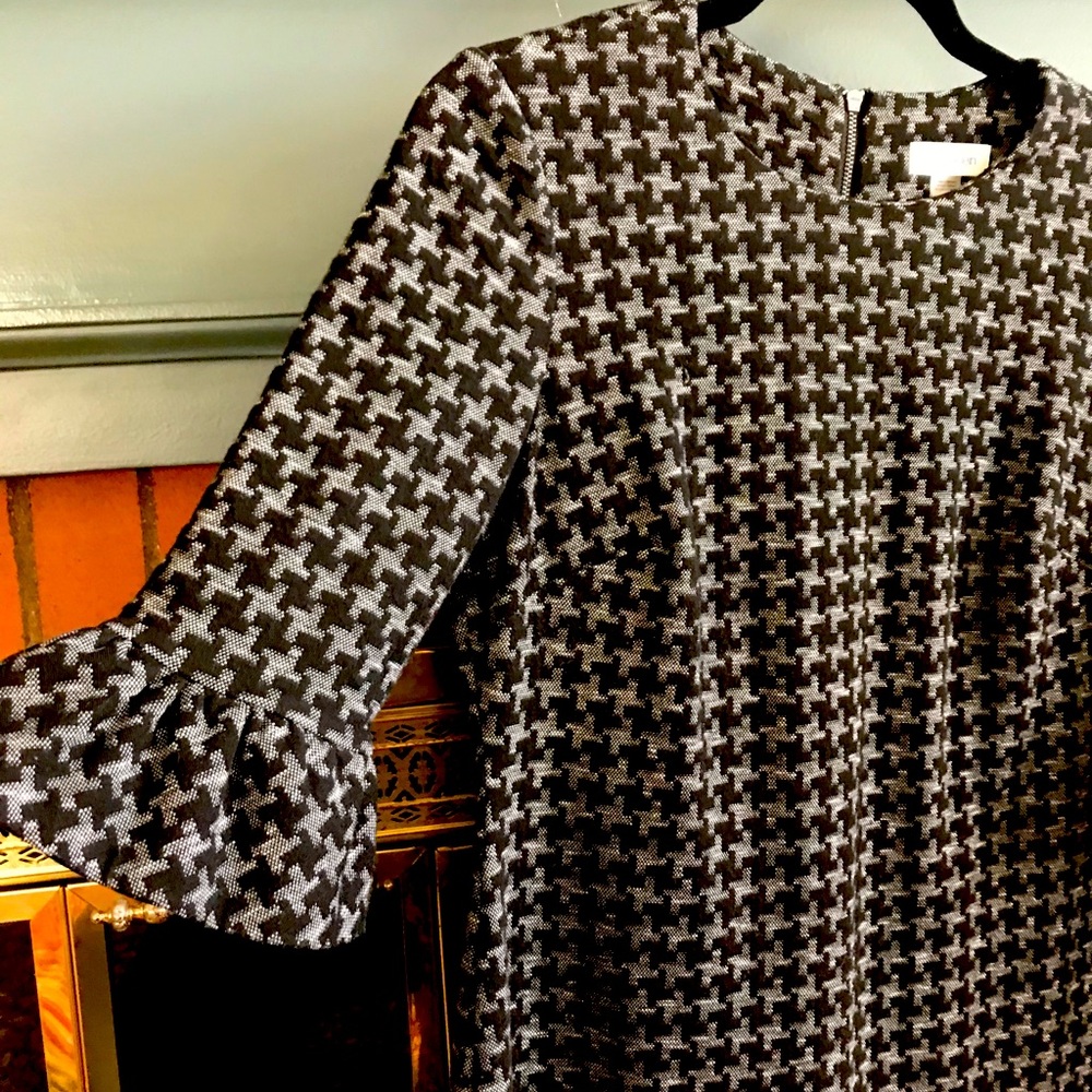 Calvin Klein Houndstooth Dress with Bell Sleeves